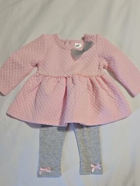 Little Beginnings pink quilted dress and grey leggings